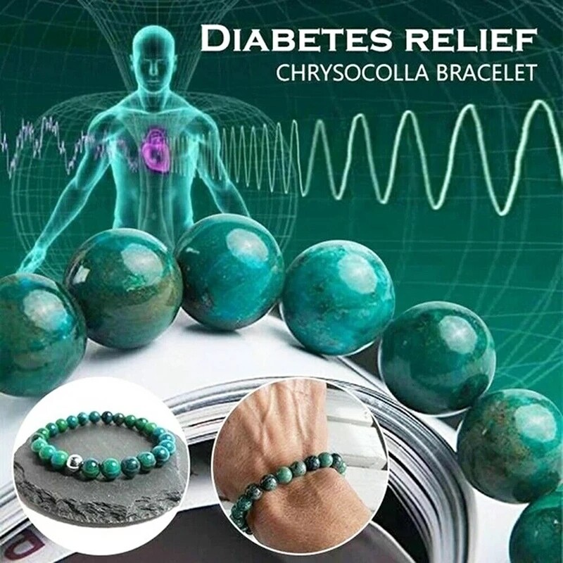 【Fairy Castle】Diabetes Relief Bracelet, Handcrafted 8mm Natural Stone Elastic Malachite Crystals Energy Beaded Bracelets Health Care Jewelry