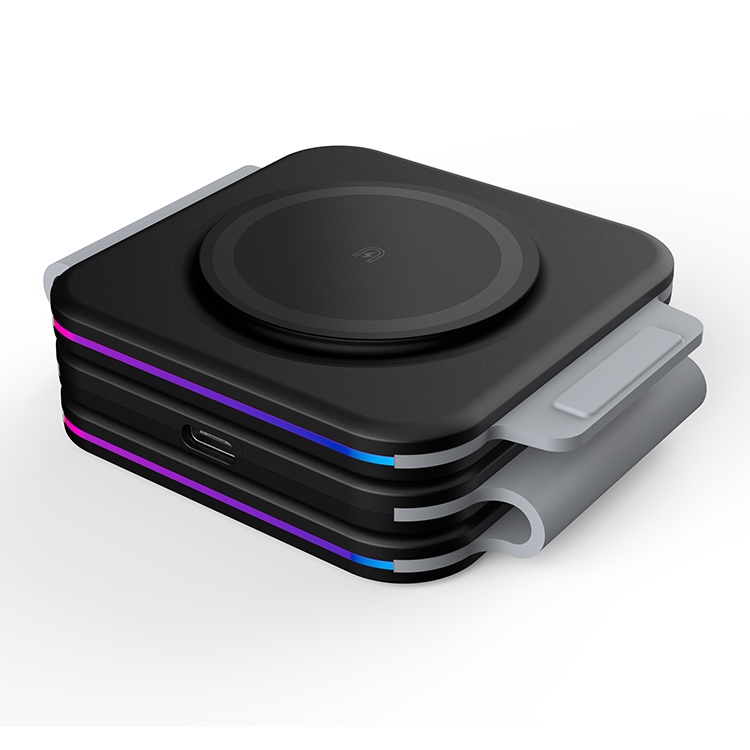 DESKTRON Wireless Charger Foldable 3 in 1 Travel Charger, Qi Wireless Charging Stand with LED Light, Phone Charging Station for iPhone Airpod iWatch Samsung Galaxy Watch and Earpod | SG STOCK